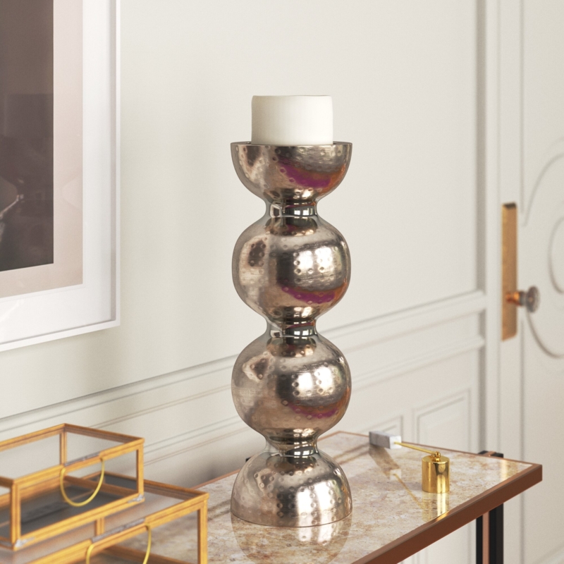 Metallic Silver Orb Candle Holder