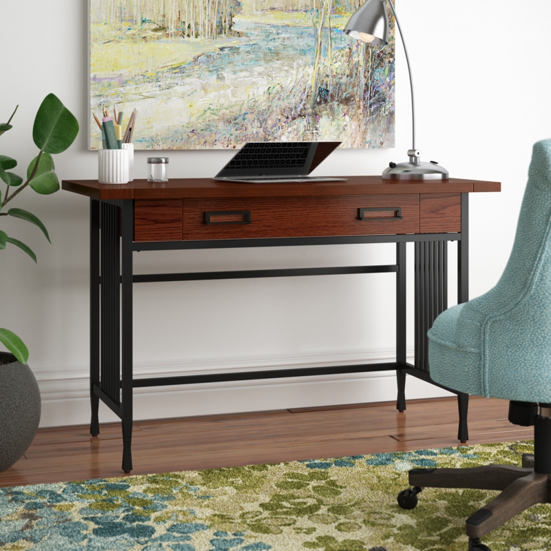 Industrial Wood and Metal Desk with Drawer