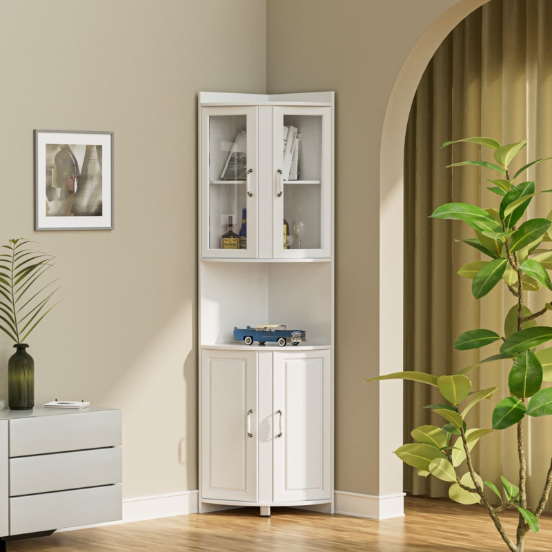 Corner Storage Shelf with Large Cabinet
