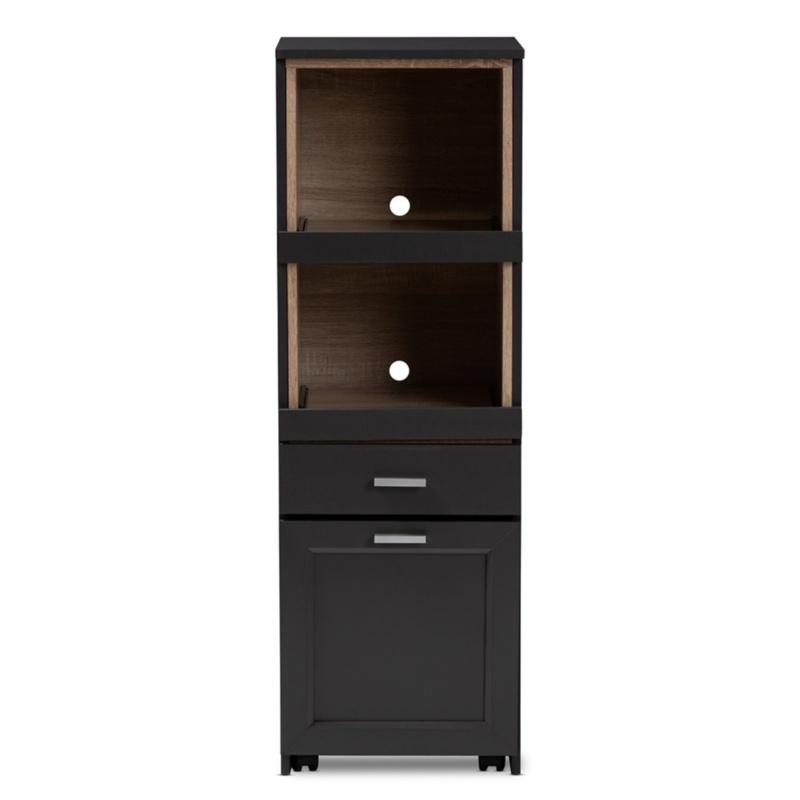 Jailenne Modern And Contemporary Dark Grey And Oak Brown Finished Kitchen Cabinet With Roll-Out Compartment