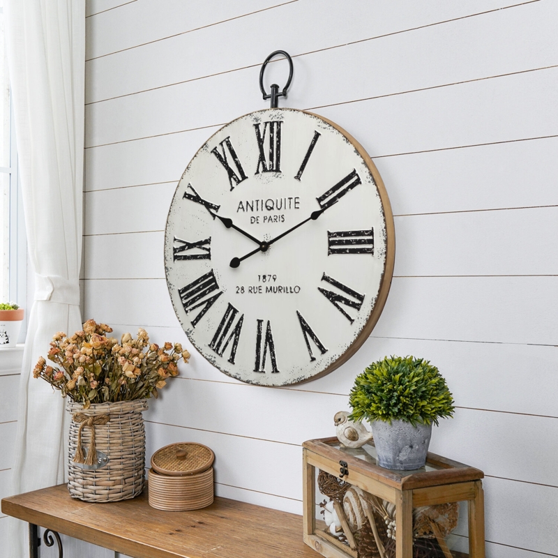 Round Metal Wall Clock with Top Loop
