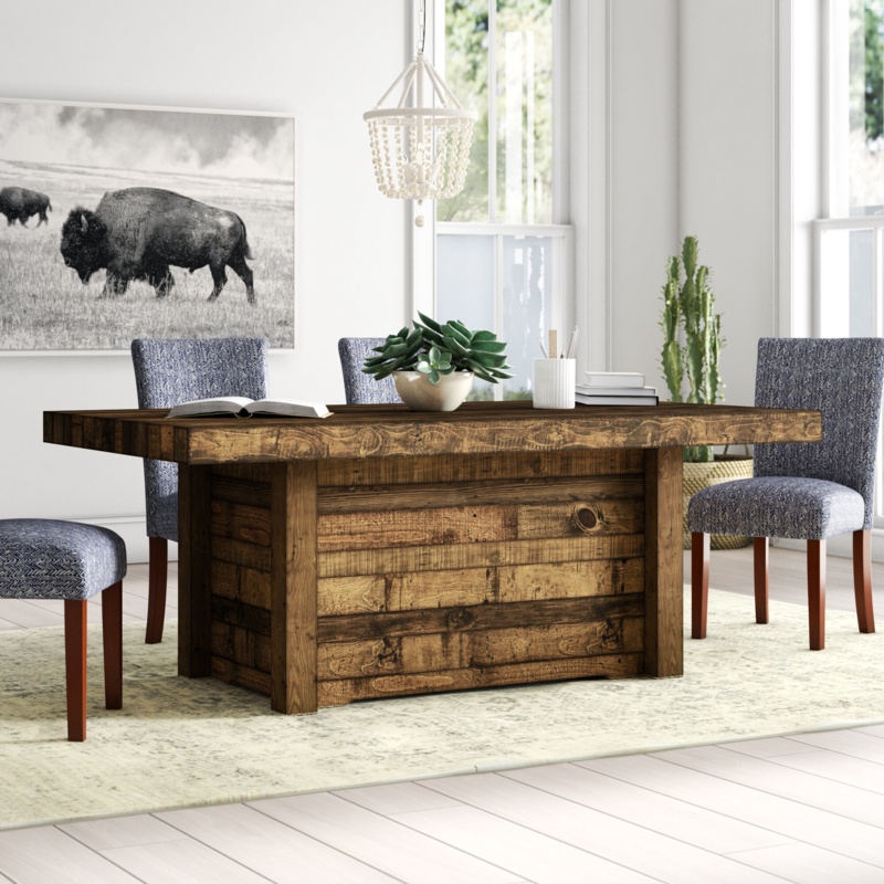 Janenna 76'' Pine Solid Wood Pedestal Dining Table