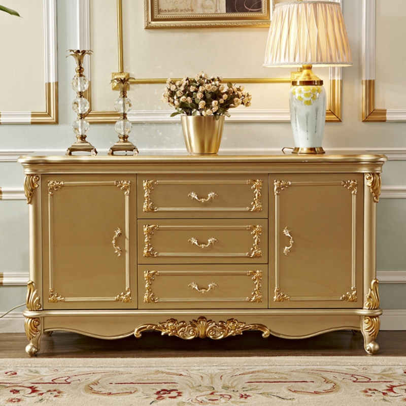 Classic Carved Wood & Champagne Gold Cabinet
