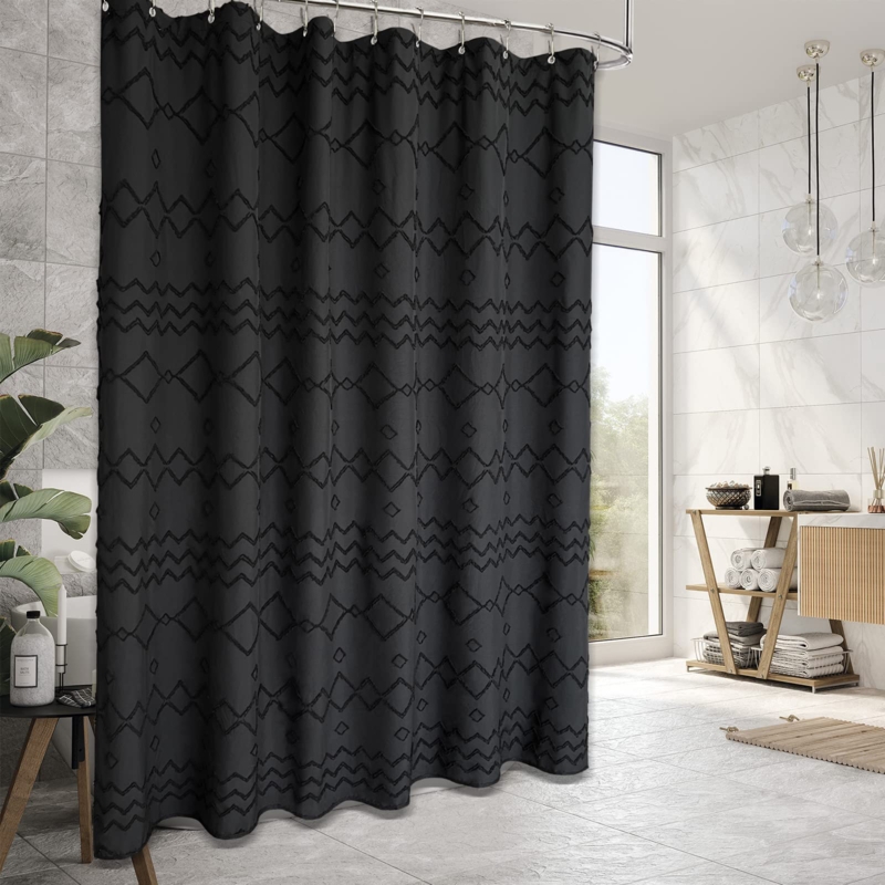 Extra-Long Shower Curtain Set with Hooks