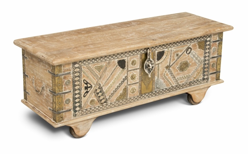 Mango Wood Storage Trunk with Abstract Accents