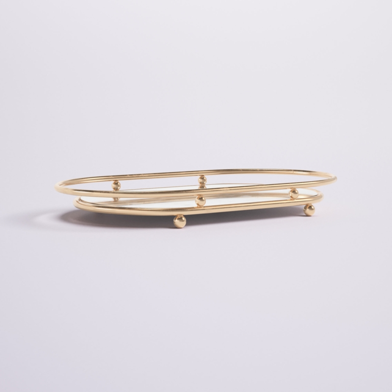 Oval Bathroom Accessory Tray with Mirrored Surface