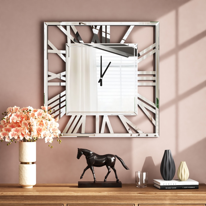 Modern Mirrored Wall Clock with Roman Numerals