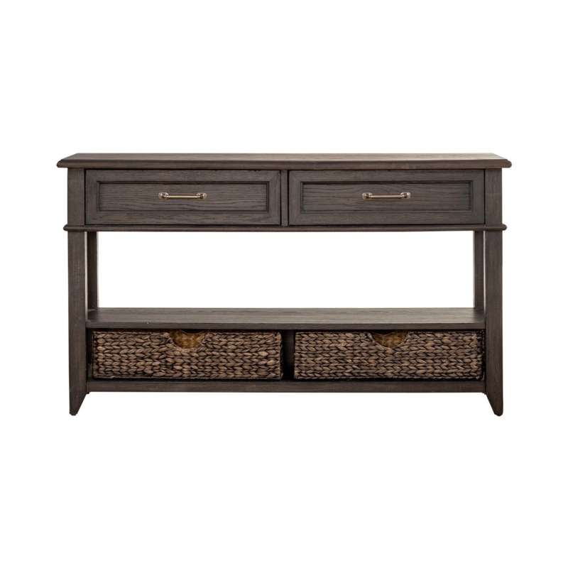 Two-Drawer Sofa Table with Sea Grass Rope Baskets