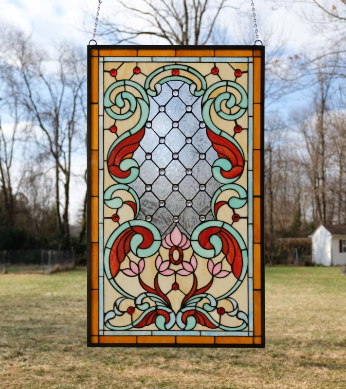 Jeweled Stained Glass Window Panel