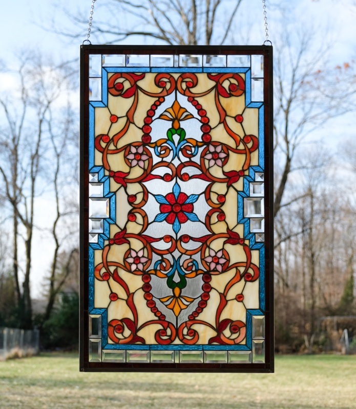 Jeweled Stained Glass Window Panel