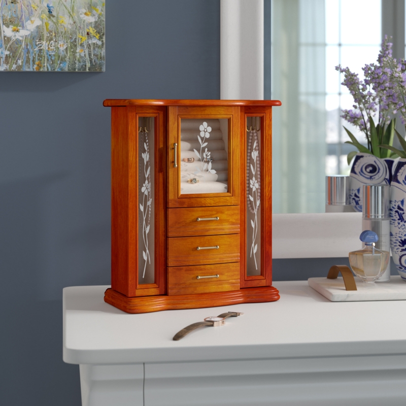 Walnut Wood Jewelry Box with Glass Door