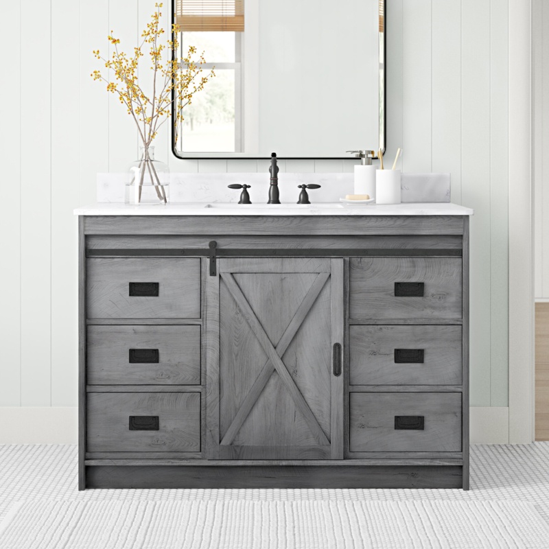 Jillian 48'' Free-standing Single Bathroom Vanity with Engineered Stone Vanity Top