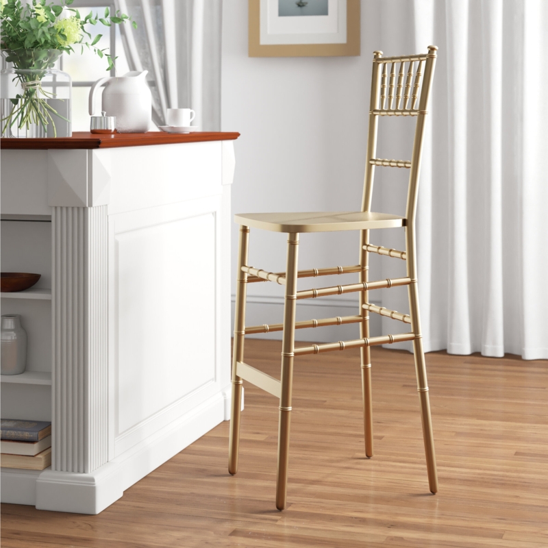 Gold Indoor/Outdoor Dining Stool with Bamboo Details