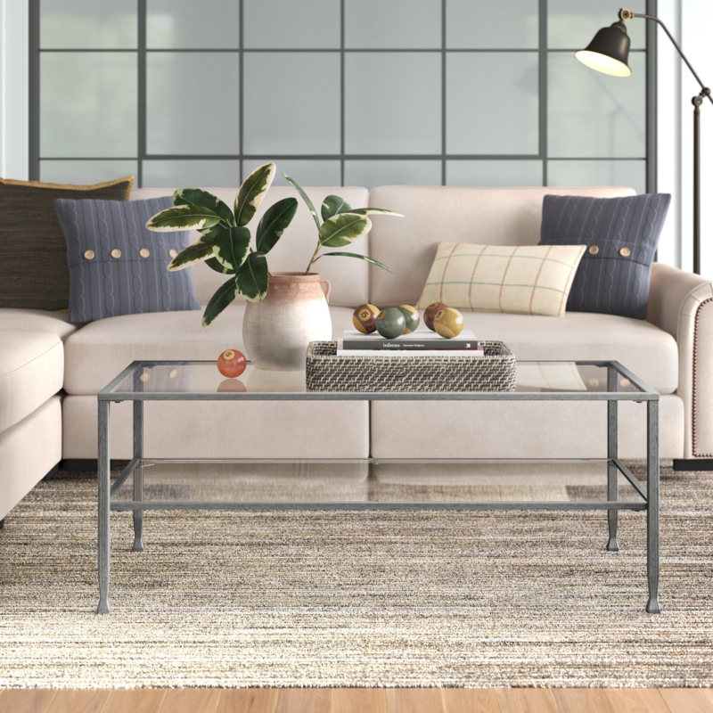 Minimalist Rectangular Coffee Table with Glass Shelves
