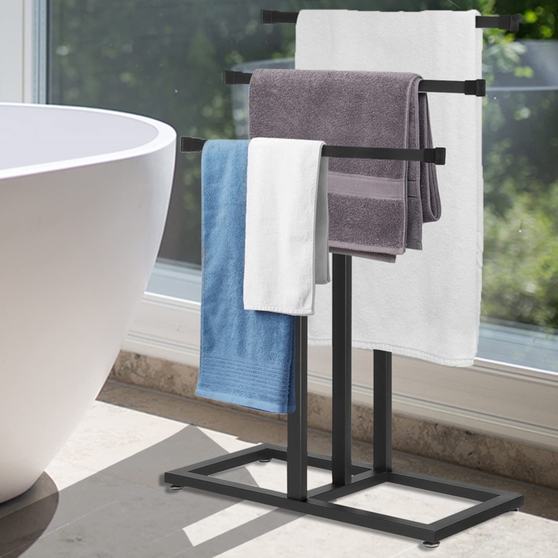 Black Metal 3-Tier Towel Rack