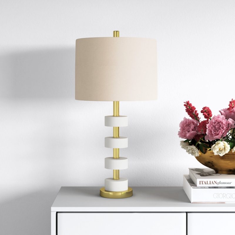 White Acrylic and Brass Vintage Table Lamp