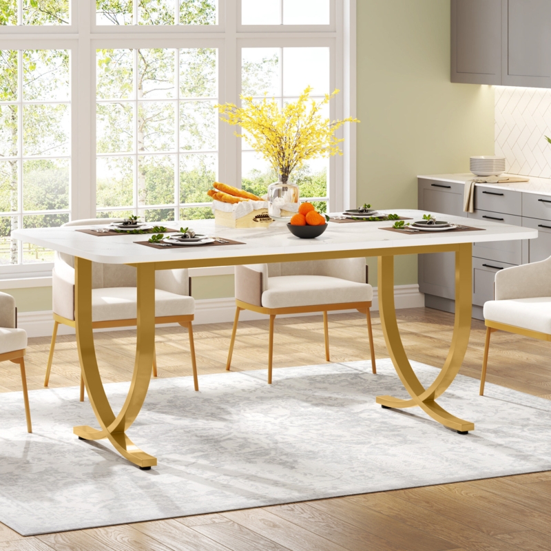 Faux Marble Dining Table with Gold Legs