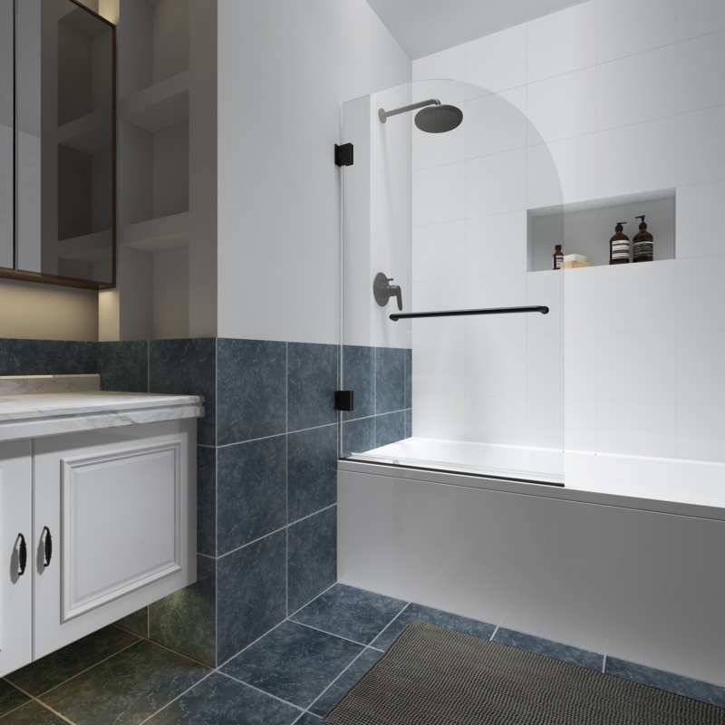 Julien 34'' W x 58'' H Frameless Tub Door with Clear Glass