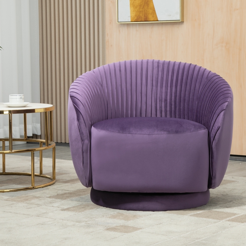 Velvet Swivel Barrel Chair with Pleated Decoration