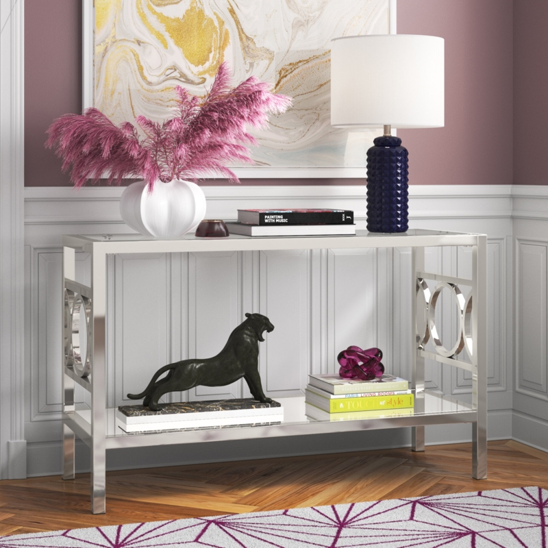 Geometric Console Table with Mirrored Design