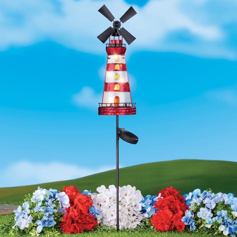 Kathie Solar Lighthouse Spinner Garden Stake