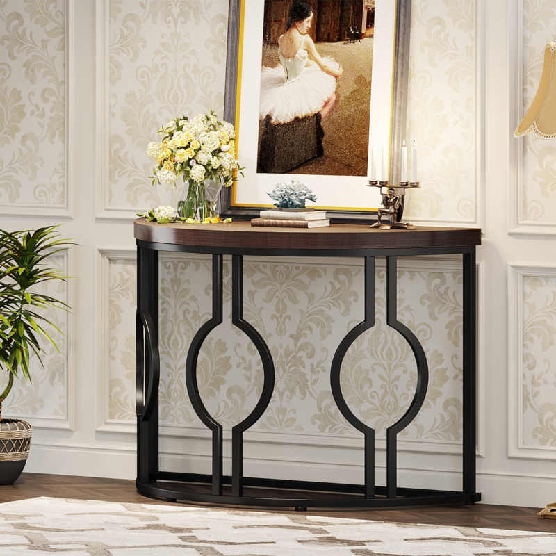 43-Inch Industrial Half-Moon Accent Table