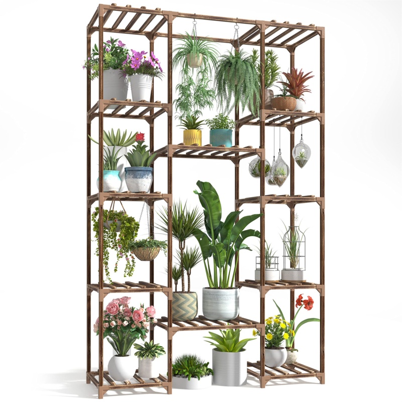 Kaycey Rectangular Etagere Solid Wood Plant Stand