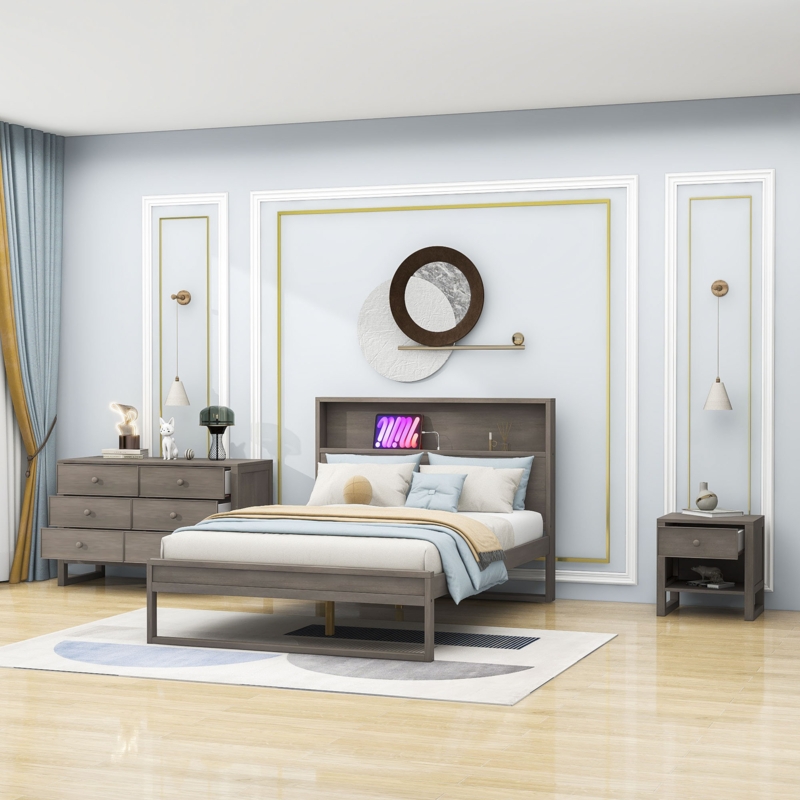 Bedroom Set with Storage Bed, Nightstand, and Dresser