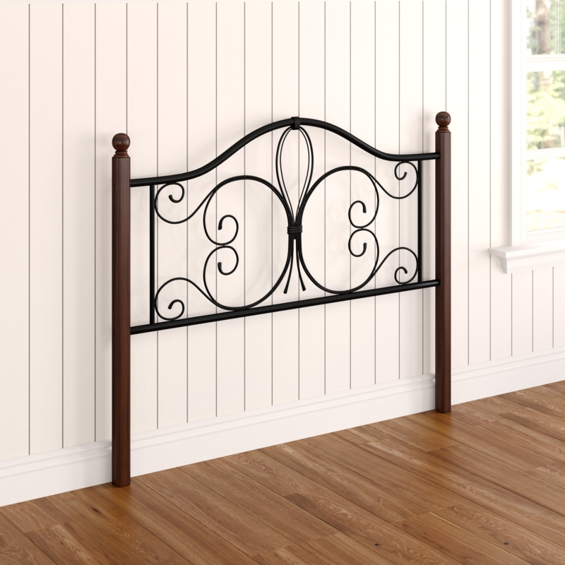Wood and Metal Scrollwork Headboard