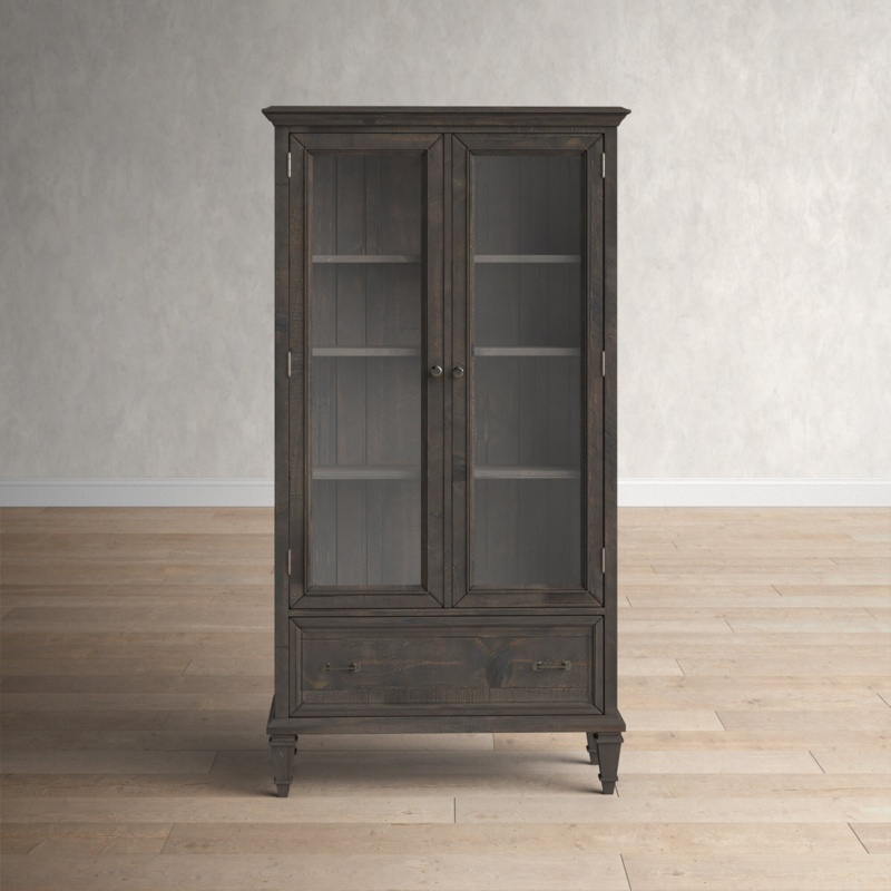 Farmhouse Bookcase with Glass Doors and Lighting