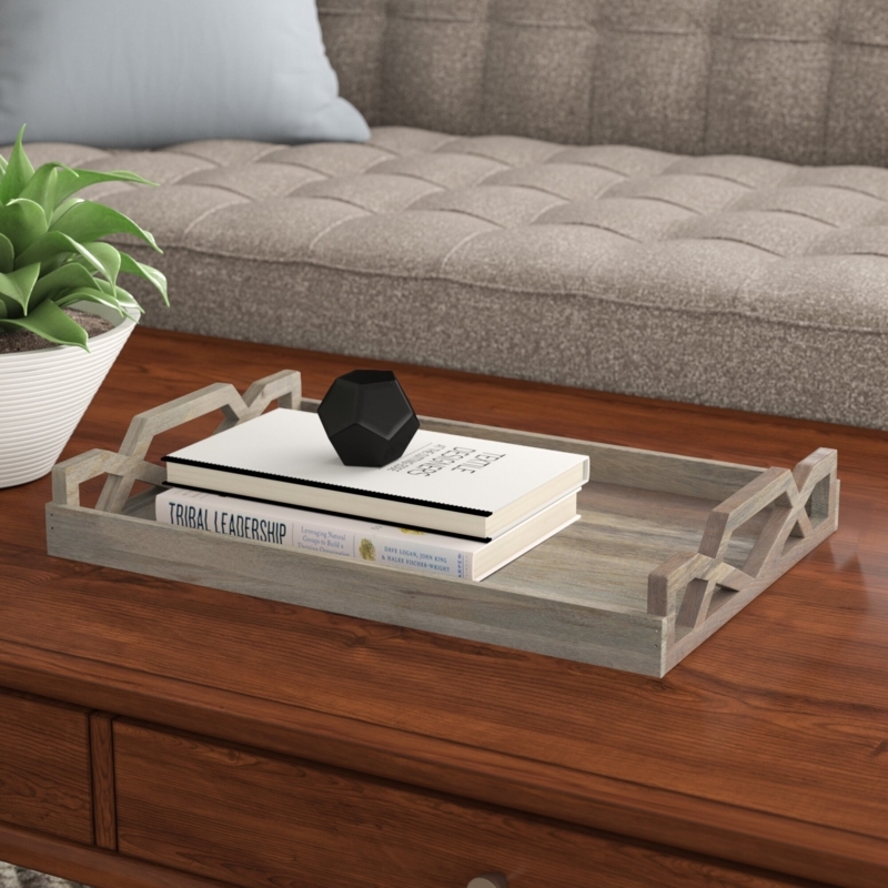 Wooden Serving Tray with Geometric Cutout Handles