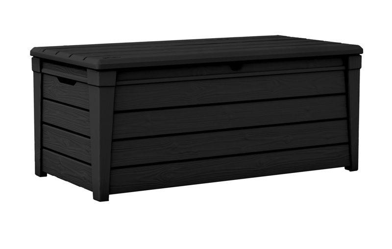 Keter Brightwood 120 Gallon Large Elegant Resin Water Resistant Lockable Deck Box Storage Furniture
