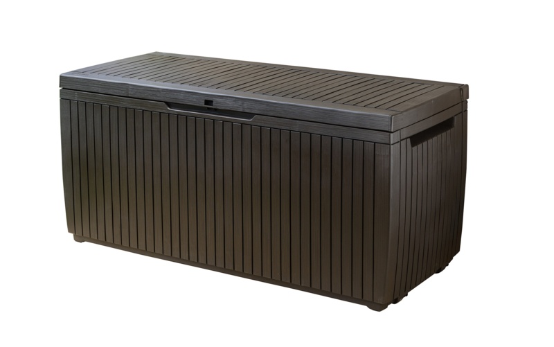 Keter Springwood 80 Gallons Gallon Water Resistant Lockable Deck Box with Wheels in Espresso Brown