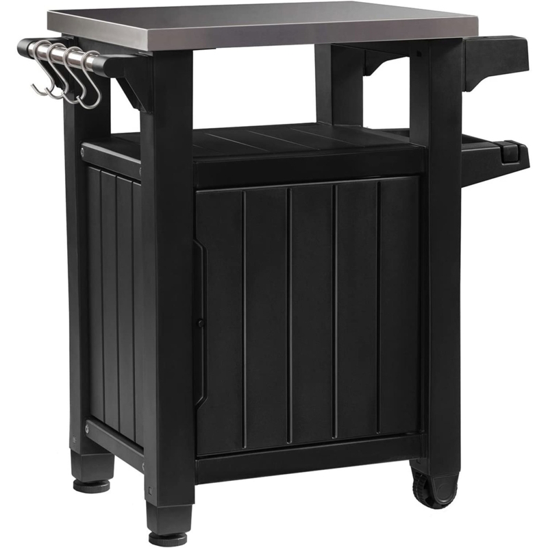 Patio Bar Cart with Storage and Stainless Steel Top