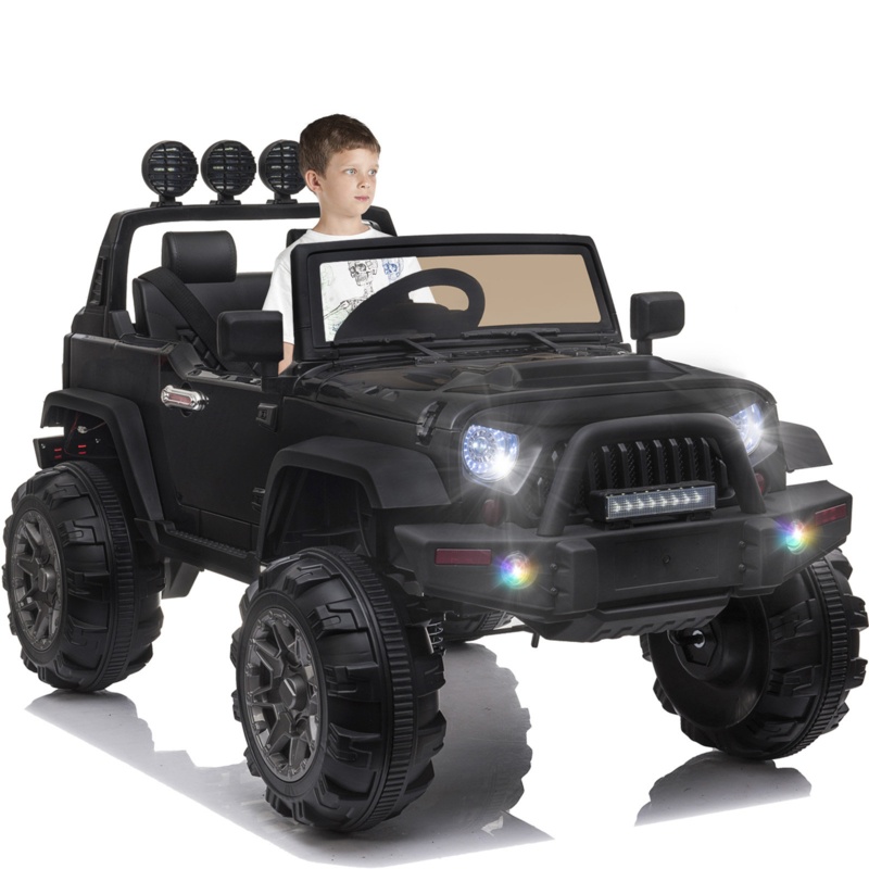 Kids Ride On Truck, 12v Battery Powered Electric Kids Ride On Car With Remote Control, Led Lights, Mp3 Player, Black