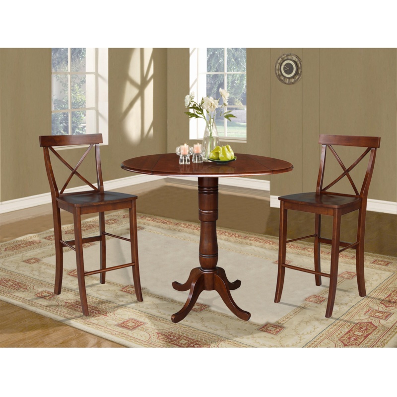 Kimble Bar Height Drop Leaf Solid Wood Dining Set