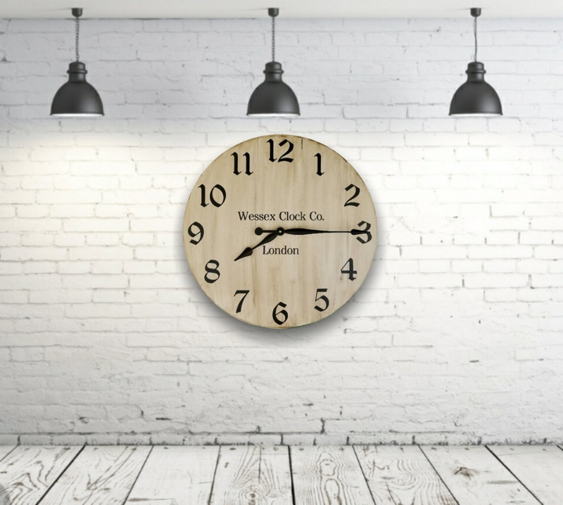 Oversized Wooden Wall Clock with Arabic Numerals