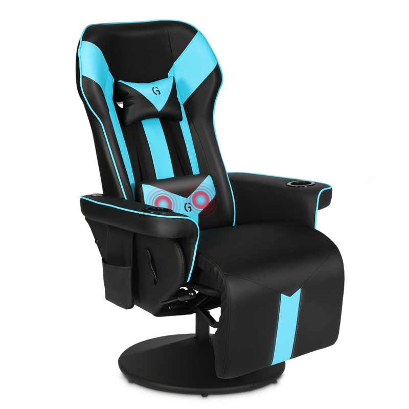 Swivel Gaming Chair with Bluetooth Speaker and Ergonomic Massage Lumbar Support