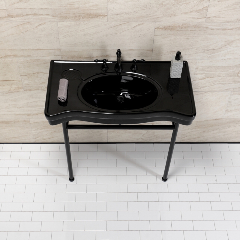 Ceramic Console Sink with Stainless Steel Legs
