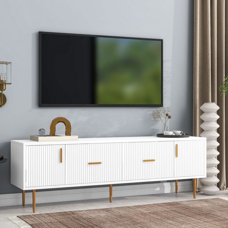 Mid-Century Modern TV Stand with Gold Accents