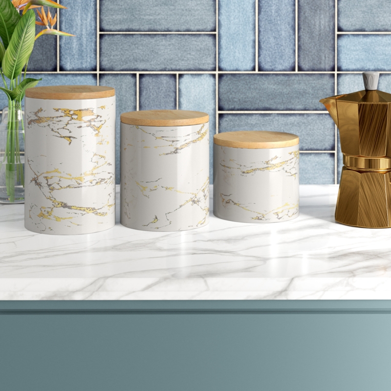 Faux Marble Canisters with Bamboo Lids