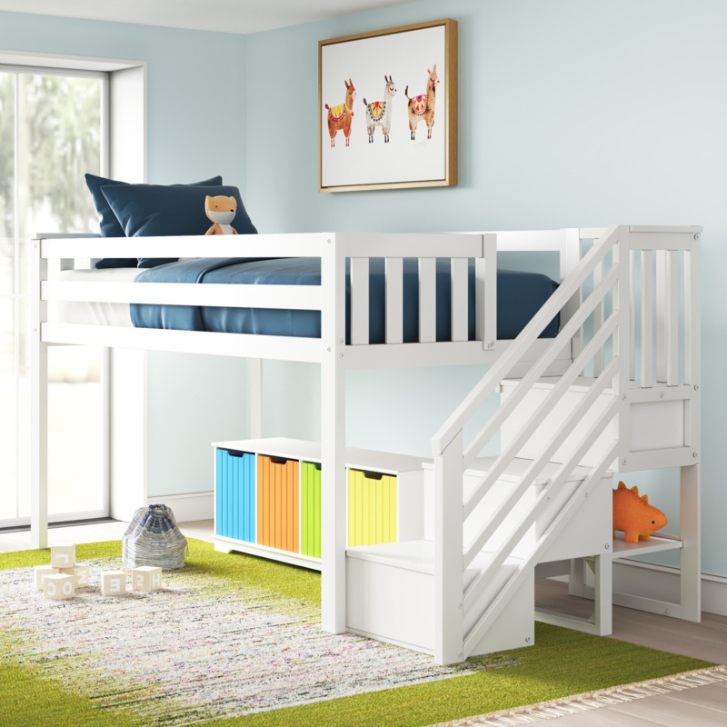 Kittitas Twin Solid Wood Loft Bed with Shelves by Harriet Bee
