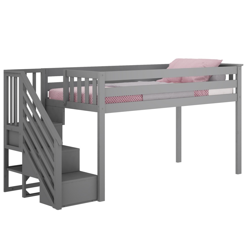 Kittitas Twin Solid Wood Loft Bed with Shelves by Harriet Bee