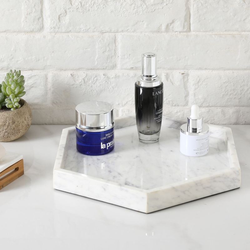 Hexagonal White Marble Bathroom Vanity Tray