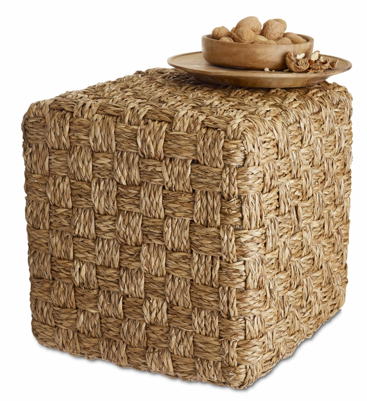 Natural Seagrass Basketweave Pouf