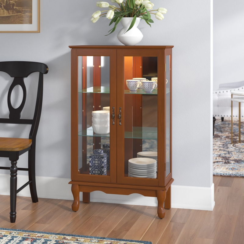 Solid Wood Curio Cabinet with Adjustable Shelves