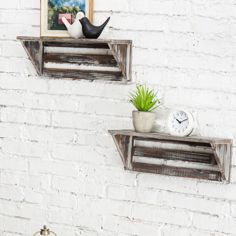 Torched Wood Floating Shelves Set