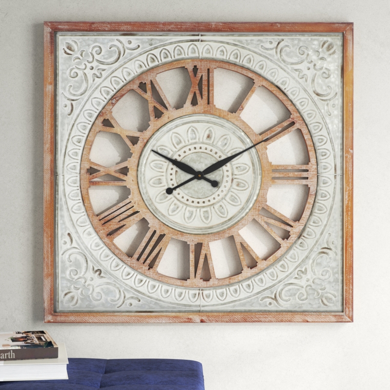 Farmhouse Square Wall Clock with Roman Numerals