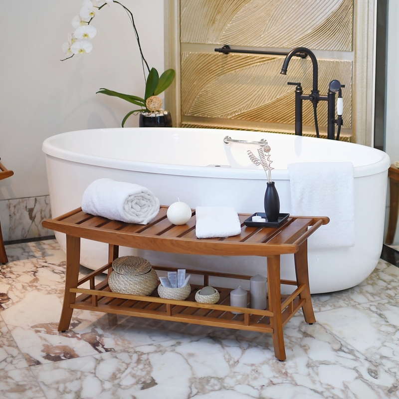 Luxurious Teak Bathroom Bench with Storage