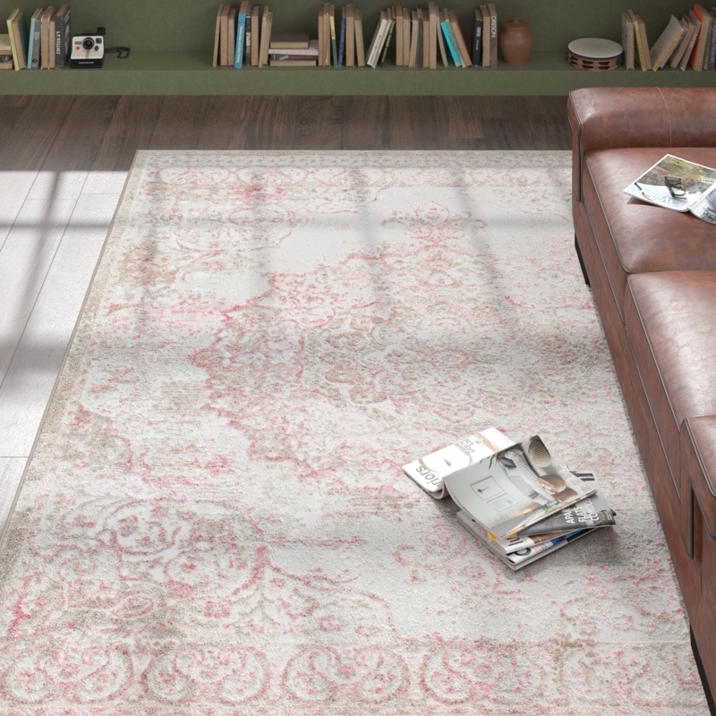 Kollman Machine Woven / Power Loomed Beige/Rose Pink/Light Gray Rug